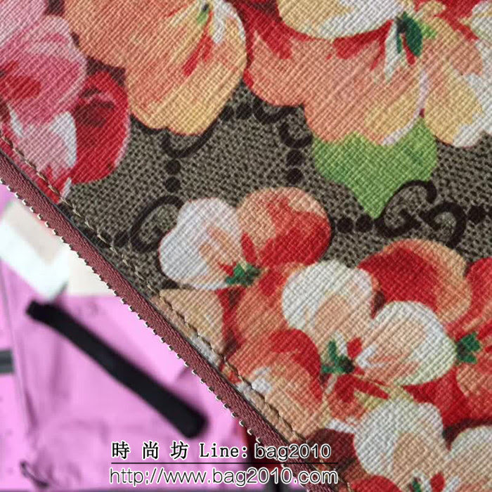 GUCCI古馳 歐洲正品原單 最新款 BIooms印花 拉鏈錢袋 411691 紅花深粉皮 WTG1569